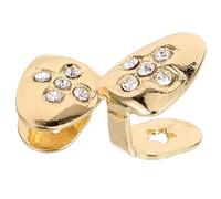 ULTECHNOVO 2pcs Mouth Teeth Grill Caps Teeth Grills Accessories Unique Look Golden Metal Rhinestone Comfortable and Stable Support Long Time Using for Rappers Adults Hip Hop Party Light
