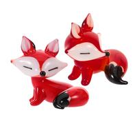 ULTECHNOVO 2pcs Red Glass Fox Figurines, Small Miniature Animal Ornaments with Creative Cartoon Design, Wear-resistant and Spacesaving Decorations for Living Room Table Or Desktop Collection
