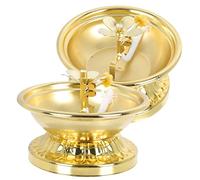 ULTECHNOVO 2pcs Retro Alloy Butter Lamp Holders for Temple Use Polished Sturdy Oil Lamp Bases Vintage Style Liquid Ghee Light Decorative Buddhist Candle Stands