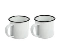 ULTECHNOVO 2pcs Retro Enamel Mugs White Vintage Style Coffee Tea Cups with Stable Structure and Beautiful Simple Design for Home, Camping or Travel Use