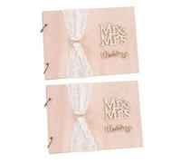 ULTECHNOVO 2pcs Rustic Wedding Party Guest Book Wooden Sign in Albums with Pages Each Elegant DIY Mr Mrs Design for Reception and Reunion Keepsake Signature Books for Wedding Guests