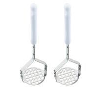 ULTECHNOVO 2pcs Stainless Steel Potato Masher with Hollow Out Design and Heat Resistant White Handle, Handheld Potato Presser for Kitchen Use
