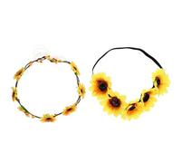 ULTECHNOVO 2pcs Sunflower Imitation Flower Hairband Floral Wreath Headpiece Bohemian Style Elegant Yellow Fabric Nylon Alloy Headwear for Bride and Flower Girl Wedding
