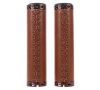 ULTECHNOVO 2pcs Vintage Bike Handlebar Grips for Mountain Bikes, PU Lock-on | Hand-stitched Seams, Aluminium Alloy End Caps, Brown Retro Style, for Fixed Gear Bars and Trail Riding Random Color