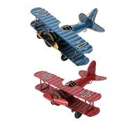 ULTECHNOVO 2pcs Vintage Metal Airplane Decor Set Retro Biplane Model with Stable Base for Office Home Restaurant Desktop Ornament in Red and Blue