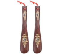 ULTECHNOVO 2pcs Wooden Shoe Horns Long Handle Wenge Shoe Lifters for Elders | Portable Black Finish, Smooth Surface, Fits the Heel, High-end Look, Home and Travel Use