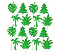 ULTECHNOVO 2sets Hawaiian Theme Cake Topper Fruit Picks with Pineapple Palm Leaves Pine Tree Coconut Tree for Summer Party Birthday Cake Decoration and Cupcake Ornaments 24pcs*2
