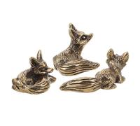 ULTECHNOVO 3pcs Brass Fox Figurines Set - Small Decorative Animal Figures in Sleeping, Sitting, and Lying Poses - Solid Brass Animal Sculpture Playset for Home and Office Décor