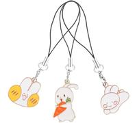 ULTECHNOVO 3pcs Bunny Key Pendant Cartoon Keychain Alloy Phone Charm White Playful Design Easy to Install Not Easy to Fade for Phone and Belt Accessories