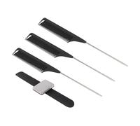 ULTECHNOVO 3pcs Hairdressing Combs Set with Hairpin Holder Bracelet, Silicone and Abs Material, Includes Tip Tail Combs for Hairstyling and Hairdressing Use, Black Colour