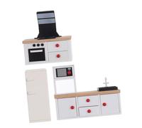 ULTECHNOVO 3pcs Miniature Kitchen Furniture Realistic European Style Dollhouse Cabinet Fridge Stove Childsafe Rounded Edges for Safe Pretend Play Space Saving Integrated Design Accessories