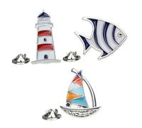 ULTECHNOVO 3pcs Sailboat Brooch Navy Style Brooch Alloy Decorative for Ladies and Ceremonies Weddings Featuring Tropical Fish Sailboat and Lighthouse Shapes