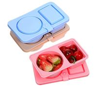ULTECHNOVO 3pcs Silicone Seasoning Boxes Set with Double Compartments, Multi-color (red, Blue, Skin), Portable Snack and Sauce Containers with Lids for Home Cooking, Picnic, and Travel