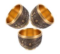 ULTECHNOVO 3pcs Vintage Brass Kung Fu Teacups with Embossed Dragon and Phoenix Patterns, 2.5 Oz Capacity, Reliable Heat Retention, for Home Gatherings and Collector’s Pieces