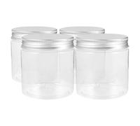 ULTECHNOVO 4 Pcs 250ml Plastic Small Jar with Lid, Wide Mouth Cylinder Design, Airtight Aluminium Caps, Refillable Kitchen Storage Jar for Food, Spices and Travel