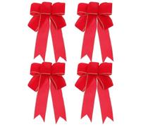 ULTECHNOVO 4 Pcs Red Christmas Tree Bowknot for Xmas Tree Decor and Gift Wrapping, Plush Lint Material with Elegant Gold Trim, Multipurpose Use for Fireplaces and Stair Railings