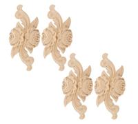 ULTECHNOVO 4 Pcs Wooden Rose Carving Appliques 12x5cm Unpainted Home Decorative Onlay Decals European Style Wall and Furniture Accent