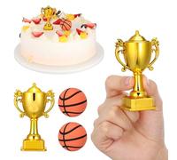 ULTECHNOVO 4 Pieces Basketball Birthday Cake Decorations for Sports Cupcake Toppers with 2 Mini Basketballs and 2 Trophy Cake Toppers for