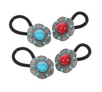 ULTECHNOVO 4pcs Bohemian Flower Hair Bands High Elasticity Ponytail Holders with Colored Stones Decorative Hair Ties for Women Blue Red Mixed