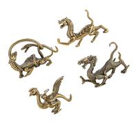 ULTECHNOVO 4pcs Brass Ancient Animal Figurines Set Qinglong White Tiger Zhuque Xuanwu Statues Small Desktop Animal Decor for Living Room Tea Room Home Decoration