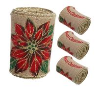 ULTECHNOVO 4pcs Burlap Ribbon for Christmas Wreaths Wired Edge Rustic Floral Grosgrain Ribbon for Xmas Tree Decorations Wedding Gift Wrapping Crafts Supplies