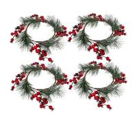 ULTECHNOVO 4pcs Christmas Candle Wreath Rings for Pillar Candles with Realistic Pine and Pomegranate Berries Stable Holiday Table Centerpieces for Autumn and Winter Seasonal Decor