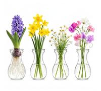 ULTECHNOVO 4Pcs Clear Hyacinth Bulb Vases - 14cm Tall Glass Hydroponic Bud Vases for Forcing Bulbs - Small Transparent GlassVases for Flowers, Roots Growth Display, Wedding Table Decor & Gift