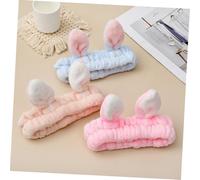 ULTECHNOVO 4pcs Elastic Rabbit Ear Hairbands Soft Comfortable Facial Makeup Headbands for Home Use Face Washing Skin-friendly Stretchy Hair Tying Accessories in White Pink Grey Light Blue