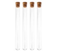 ULTECHNOVO 4Pcs Glass Test Tubes with Cork Stoppers 7.87 X 0.79 in Flat Round Bottom Test Tube Bottles for School Scientific Experiments Powder Liquid Storage