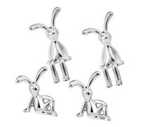 ULTECHNOVO 4pcs Sitting Bunny Figurine Set in Silver Plastic, Compact and Cute Rabbit Garden Statue Decor for Desk Or Shelves, Mini Tabletop Ornament Improving Hands-on Skills