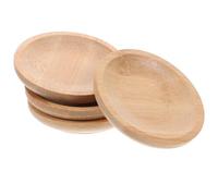 ULTECHNOVO 4pcs Small Bamboo Side Dish Serving Plates 7.5cm Round Soy Sauce Bowls Natural Wooden Dipping Dishes for Asian Snacks and Condiments