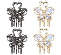 ULTECHNOVO 4Pcs Small Crystal Rhinestone Butterfly Hair Clips for Women and, Mini Metal Claw Clips for Side Bangs Styling, Decorative Vintage Hair Barrettes in Gold and Gun Black