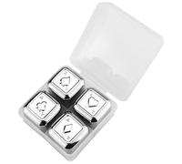 ULTECHNOVO 4pcs Stainless Steel Whiskey Ice Cubes with Poker Pattern, Reusable Beverage Cold Stones for Home and Coffee Shop, Smooth Surface Metal Chilling Rocks for Spirits Drinkers