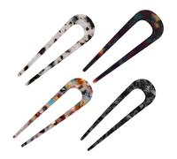 ULTECHNOVO 4pcs Vintage U-shaped Hair Forks Elegant Retro Hairpins for Women Simple Headdress Acetate Material Stylish Chignon Hair Clips in Marble Gray Purple Black and White