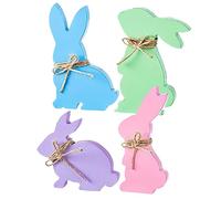 ULTECHNOVO 4pcs Wooden Easter Bunny Ornaments Rabbit Shape Desktop Decorations with Colorful Design Sturdy Wood Craft for Indoor Easter Rabbit Decor and Festival Home Display