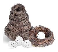 ULTECHNOVO 5 Pcs Artificial Rattan Birds Nests Set with 12 Artificial Bird Eggs Simulated Twig Craft Nests for Tree Decoration Easter and Home Décor