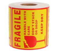 ULTECHNOVO 500pcs Red Yellow Fragile Warning Labels 10x10cm Square Self-Adhesive Packing Stickers for Shipping Handling with Care Fragile Caution Package Tags