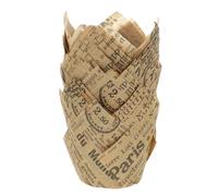 ULTECHNOVO 50pcs Flower-Shaped High-Temperature Resistant Cake Paper Cups Greaseproof Cupcake Liners Baking Wrappers in Khaki Newspaper Style for Home Baking