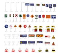 ULTECHNOVO 56pcs Road Sign Toys with Stable Base, Mini Traffic Lights for Kids Construction Playset, Educational Pretend Play Plastic Barricade Miniature Street Signs