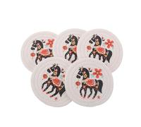 ULTECHNOVO 5pcs 2026 Horse Theme Coasters Set, 12cm Natural Cotton Woven Insulation Mats, Handmade Circular Cup Pads for Hot Drinks, Tea, Coffee, Kitchen and Bar Tables
