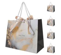 ULTECHNOVO 5pcs Marble Pattern Paper Gift Bag with Bow Ribbon and Sturdy Handle, Practical Portable Wrapping Bag for Presents and Party Favour, White Paper Tote Comfortable to Hold