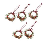 ULTECHNOVO 5pcs Miniature Christmas Wreaths for Dollhouse and Small Farmhouse Decor Artificial Greenery Ornaments Elegant Mini Hanging Wreaths for Xmas Party Decorations and Window Door