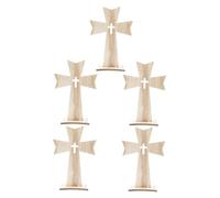 ULTECHNOVO 5pcs Wooden Cross Statues Set Easter Tiered Tray Decor for Church Home Artistic Catholic Collection Distinctive Religious Sculpture for First Communion and Special Occasions