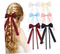 ULTECHNOVO 6 Pcs Bow Hair Clips with Long Ribbon Tails Colorful Hair Bows for Women and Lightweight and Comfortable for Daily Wear and Giving