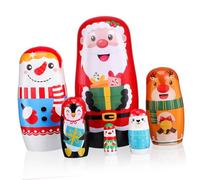 ULTECHNOVO 6 Pcs Wooden Christmas Nesting Dolls Santa Claus Russian Doll Decorations with Vibrant Colors and Detailed Holiday Designs Festive Winter for Home Display
