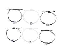 ULTECHNOVO 6pcs Adjustable Football Bracelets Handwoven Black White Soccer Wristbands for Boys Teens for Game Day Birthdays Sports Parties