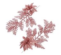 ULTECHNOVO 6pcs Artificial Christmas Flower Pine Branches with Glitter Clip Xmas Table Decoration Supply for Tree Stair Handrail Festive Holiday Embellishment Rose Gold Color