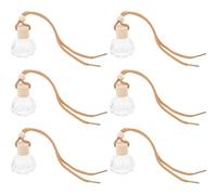 ULTECHNOVO 6pcs Car Hanging Diffuser Bottles 10ml Glass Perfume Bottles with Wooden Caps for Car Air Freshening and Relieving Driving Fatigue