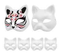 ULTECHNOVO 6Pcs Cat Masks DIY White Paper Masks to Paint Blank Animal Dress Up Half Facemasks Costume Prop for Carnival Holiday Cosplay Dance Party