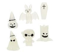 ULTECHNOVO 6pcs Halloween Luminous Resin Miniatures DIY Micro Landscaping Ornaments with Pumpkin Ghost Skull Mummy Bat Tree Monster Decorative Halloween Scene Layout for Home Office Fairy